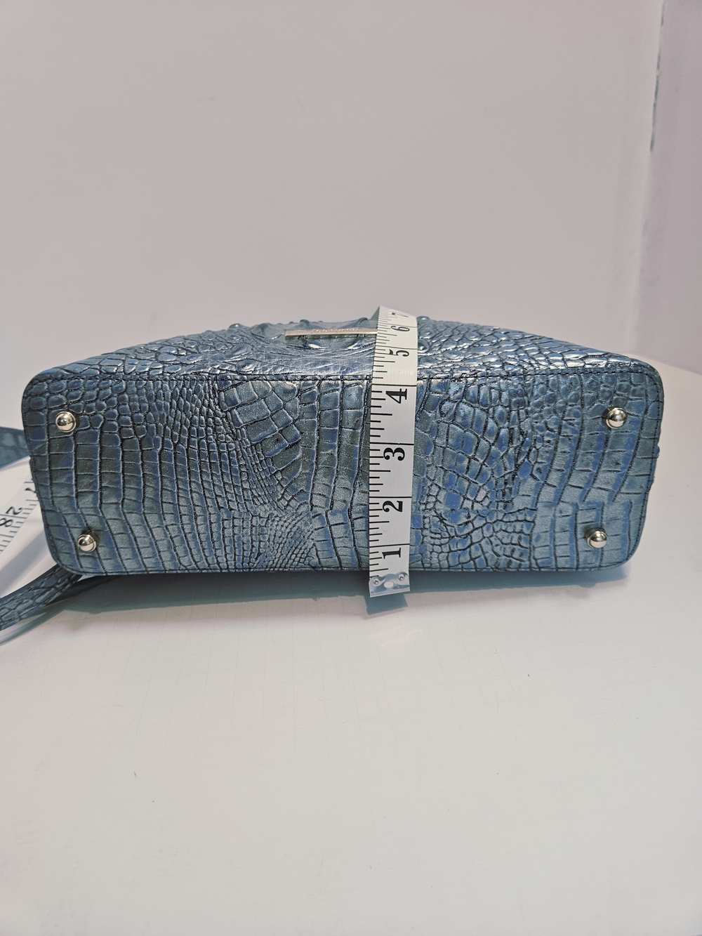 NWOT Brahmin Duxbury Satchel Blue Metallic Croc Embossed Leather Handbag + Strap - Picture 5 of 16